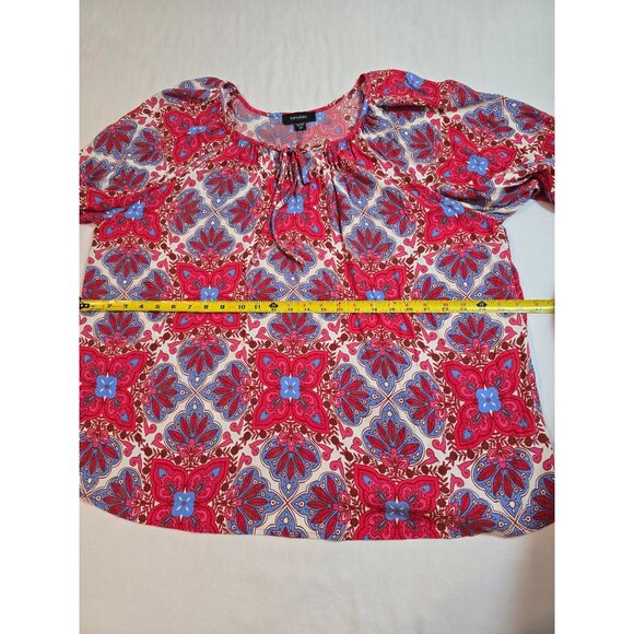 Karen Kane Size 3X Boho Floral Print Blouse Red & Blue Long Sleeve Peasant Style - Picture 8 of 13